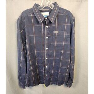 Columbia Men’s Medium Navy Plaid Long Sleeve Shirt Button‎ Up